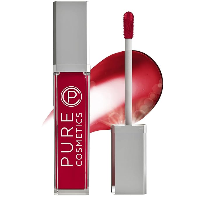 Pure Illumination Light-Up Lip Gloss with LED-Lit Applicator Brush + Side Mirror, Non-Sticky, Moisturizing Hydrating Lip Glosses with Lanolin, Jojoba Oil, & Vitamin E, Femme Fatale