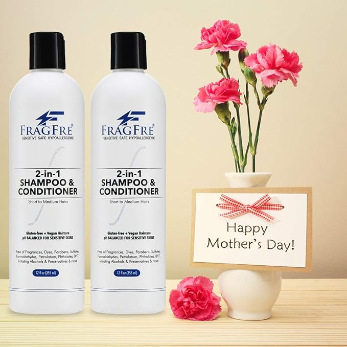 2 in 1 Shampoo and Conditioner 12 oz (2-Pack Gift Set) - Fragrance Free Conditioning Shampoo for Short to Medium Hairs - Color Safe - Sulfate Free Cleansing Conditioner for Sensitive Skin