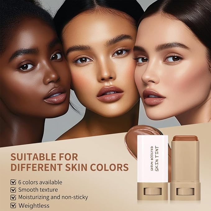 2PCS Beauty Balm Serum Boosted Skin Tint-A 3-in-1combining Foundation Stick, Lightweight solid Tinted Moisturizing Serum Contour Foundation Face for Women(#03)