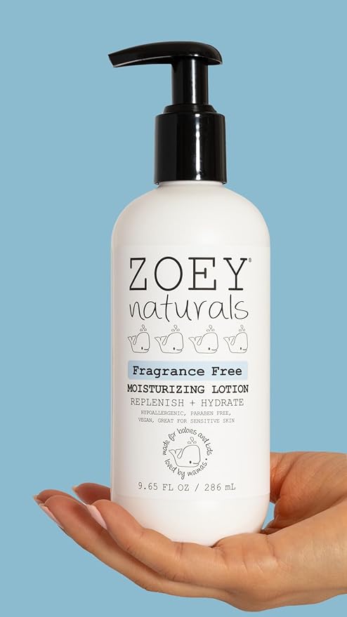 Zoey Naturals Fragrance-Free Baby & Toddler Lotion – Pediatrician and Dermatologist Approved - Hypoallergenic, Vegan, Moisturizer for Sensitive Skin – Non-Greasy, Paraben & Phthalate Free – 9.65 oz