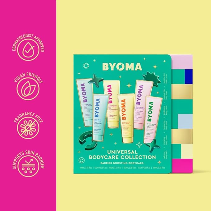BYOMA Body Care Holiday Gift Set (6-Piece Kit) - Hydrating, Brightening & Sensitive Body Wash & Lotion - Travel Size, Supports Skin Barrier