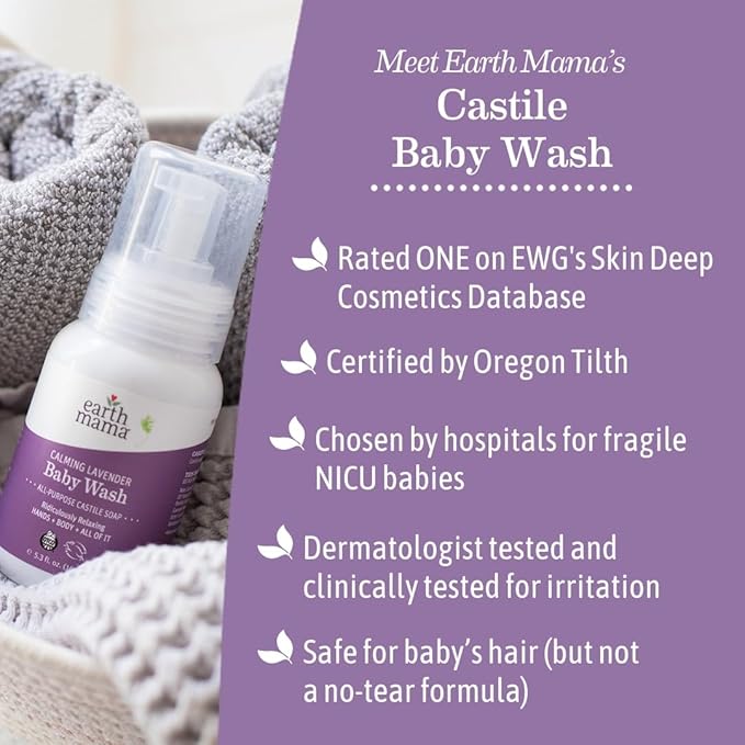 Earth Mama Calming Lavender Baby Wash Liquid Foaming Hand Soap, Organic All-Purpose Lavender Body Wash for Sensitive Skin, Castile Soap with Coconut Oil, Shea Butter, & Calendula