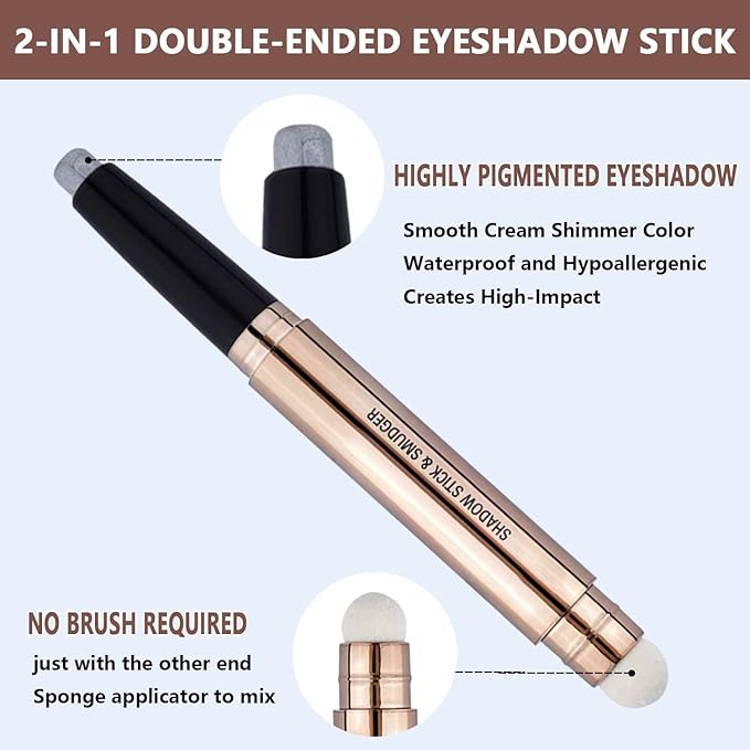 Silver Smokey Grey Eyeshadow Stick Makeup Cream Shimmer Glitter Matte Single Primer Smooth Eyeshadow Pencil Hypoallergenic Natural Waterproof Long Lasting Eye Shadow Multi-Dimensional Eyes Look