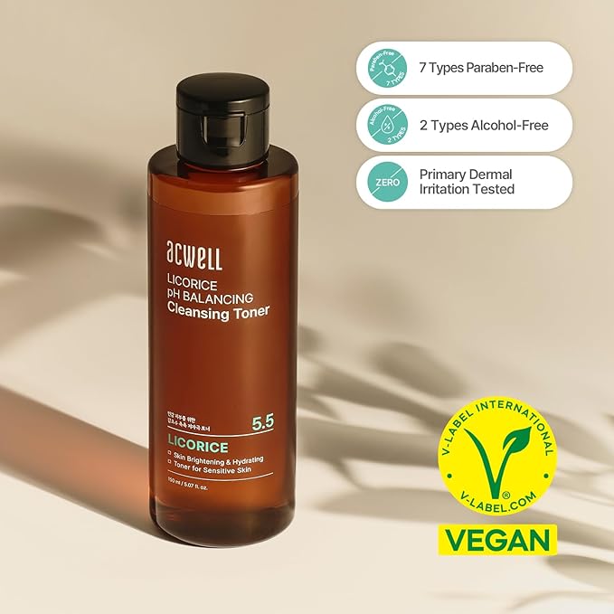 ACWELL Licorice pH Balancing Cleansing Toner 10.1 fl.oz. - PH5.5 Hydrating Makeup Cleansing Astringent - Skin Clearing, Reduce Pigmentation, Acne and Dark Spots