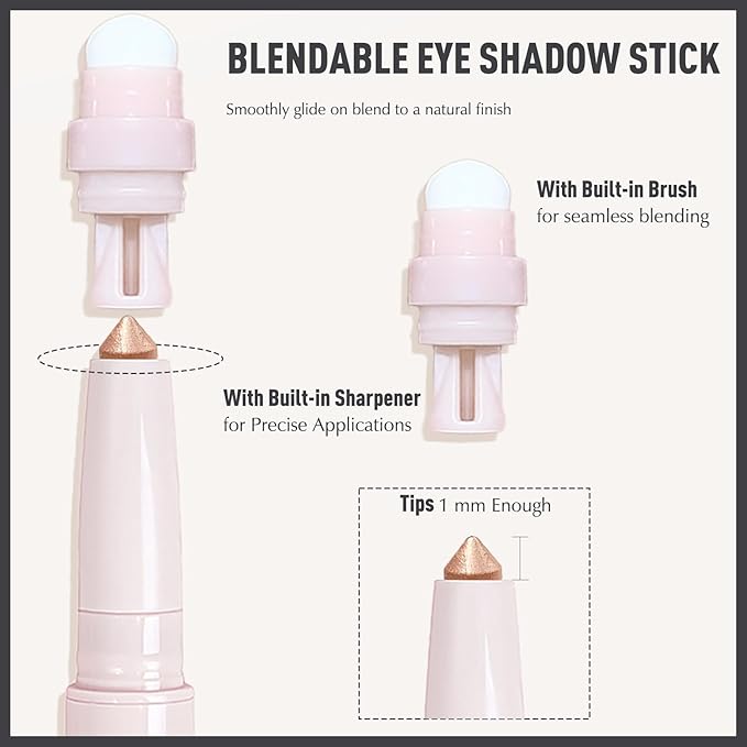 White Eyeshadow Stick, Matte Cream Eyeshadow Long-Lasting Crease-Proof Eye Brightener Stick High Pigmented Shadow Highlighter Makeup Pencil Crayon with Blending Brush & Built-in Sharpener
