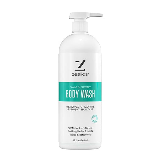 Zealios Swim & Sport Body Wash for Swimmers & Athletes 32oz Skin Care Solution for Men & Women, Removes Chlorine, Sweat & Odor, Provides Cleansing and Hydration from Pool Chemicals, Light Citrus Scent