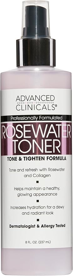 Advanced Clinicals Collagen + Rosewater Facial Mist Toner W/Charcoal & Aloe Vera. Alcohol-Free PH Balancing Formula Detoxifies & Hydrates Skin Improving Overall Skin Tone, Calming Face Mist, 8 Fl Oz