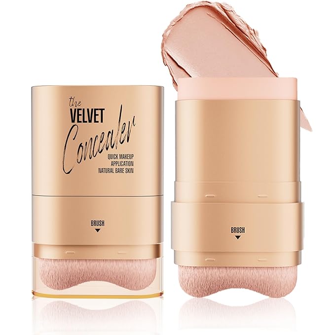 Double-ended Concealer Stick Foundation Stick with Built-in Soft Brush and Natural Finish Concealer Foundation Sticks for Multi-Use Face Makeup (#130 Soft Sand)