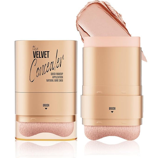 Double-ended Concealer Stick Foundation Stick with Built-in Soft Brush and Natural Finish Concealer Foundation Sticks for Multi-Use Face Makeup (#130 Soft Sand)