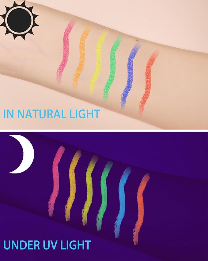 UV Neon Colored Gel Eyeliner Pencil, Matte Rainbow Colorful Eyeliner Pencils Glow in the Dark Makeup, Waterproof Long Lasting Gel Eye Liner Pen with Sharpener for Halloween Face Body Painting-B06 Pink
