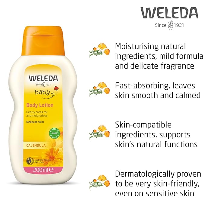 Weleda Baby Calendula Comforting Body Lotion, Plant Rich Moisturizer with Calendula, Chamomile, Sweet Almond and Sesame Oils, 6.8 Fl Oz (Pack of 2)