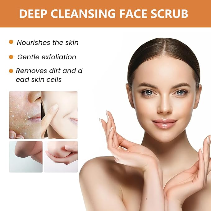 Orange Exfoliating Gel Scrub Face Body Skin Peeling Gel Face Scrub Deep Cleansing Moisturizing Facial Exfoliator Natural Orange Peeling Facial Cream for Women Skin Care (2PCS)