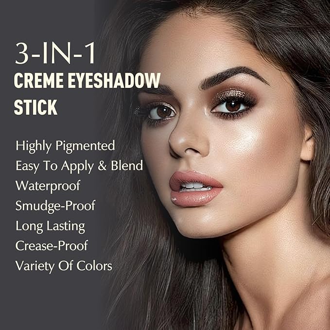 Taupe Shimmer Eyeshadow Stick, Cream Eyeshadow Long-Lasting Crease-Proof Neutral Glitter Eye Shadow Eyeliner Pencil High Pigmented Highlighter Makeup with Blending Brush & Built-in Sharpener