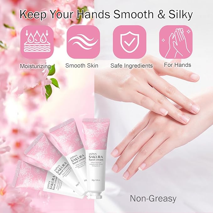 4 Pack Hand Cream Lotion Gifts Set - Deep Hydration Sakura Moisturizer Anti-Dryness Nourishing Hand Balm Fast-Absorbing Party Favors Gifts for Women Girls - Hand Cream Skin Care, 1.06Oz Each