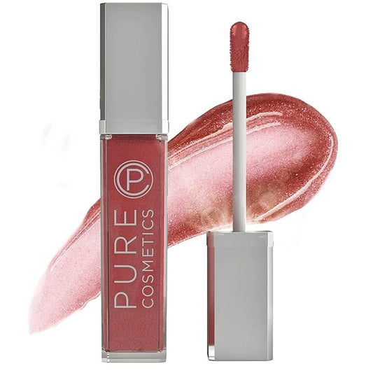 Pure Illumination Light-Up Lip Gloss with LED-Lit Applicator Brush + Side Mirror, Non-Sticky, Moisturizing Hydrating Lip Glosses with Lanolin, Jojoba Oil, & Vitamin E, Wine Berry