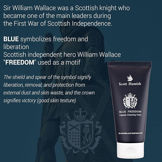 Scott Hamish Blue Freedom Capsule Cleansing Foam - Exfoliating Face Scrub & Gentle Face Cleanser for Men - Moisturizing Wash with Cica for Pore Tightening, Restoring Vitality, 5.07 fl.oz.