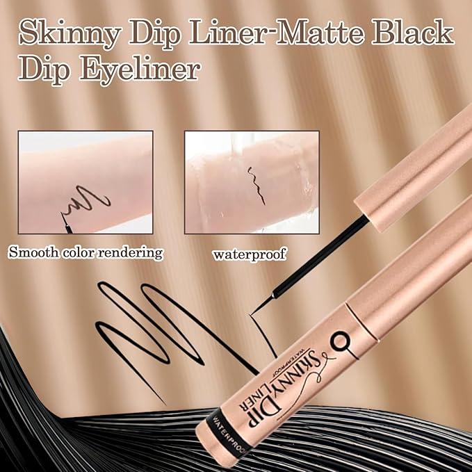 Skinny Dip Liquid Eyeliner - Matte Black, 24H Long-Lasting, Smudge-Proof, Precision Dip Brush Tip, Quick-Dry Formula, Cruelty-Free Eye Makeup for Cat Eye & Winged Looks