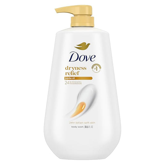 Dove Body Wash with Pump Dryness Relief with Jojoba Oil For 24hr Lotion-Soft Skin Moisturizing Skin Cleanser with No Sulfates No Parabens 30.6 oz