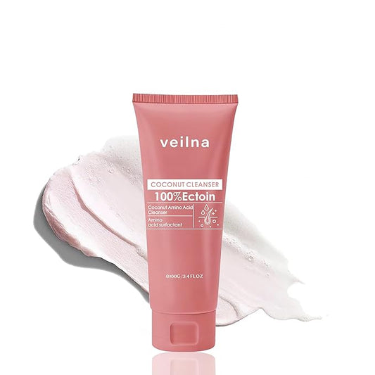 Veilna Coconut Amino Acid Facial Cleanser for Sensitive Skin 2 In 1 Power Gentle Cleaner Plant-Derived Amino Acid 100% Ectoin Pregnancy-Safe Skincare