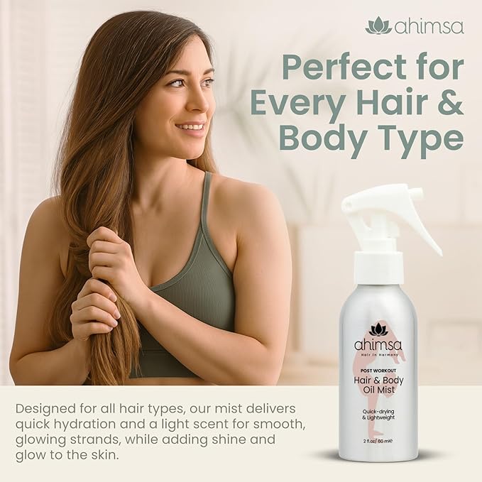 Ahimsa Hair and Body Mist Glow Spray, Fast-Drying Non-Greasy Dry Oil Hair Perfume Spray, Body Mist for Women with Jasmine, Coconut, & Argan Oil, All Natural Perfume Women Lightweight Fragrance Mists