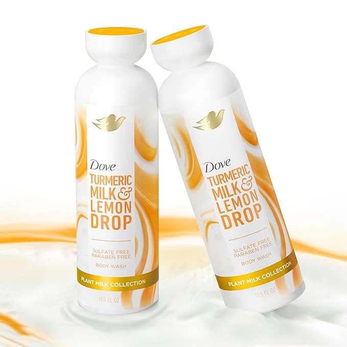 Dove Plant Milk Cleansing Body Wash Turmeric & Lemon for Moisturized Skin Gentle Cleanser, No Sulfates or Parabens, pH balanced 17.5 fl oz