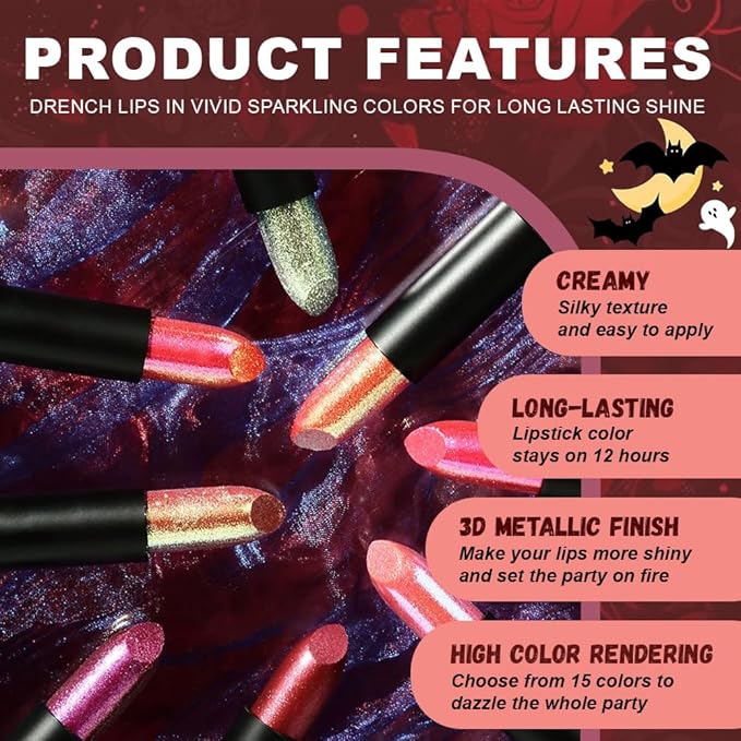 Dark Purple Metallic Lipstick for Women,Lightweight Non-Drying Shimmer Frosted Lipsticks,Glitter Lip Gloss Stain Long Lasting Waterproof No Smudge Proof No Transfer 12 Hour,Cruelty-Free Makeup