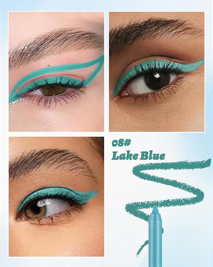 Waterline Gel Eyeliner Pencil, Lake Blue Matte Waterproof Long Lasting Cream Eye Liner Pencils with Sharpener, Hypoallergenic Highly Pigmented Precision Smudge-Proof Eyeliner Makeup Pen for Women-08