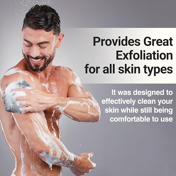 XXL 90g Charcoal Shower Loofah 3 Pack by Tilcare - Perfect Bath Sponge for Exfoliating for Men & Women - Body Scrubber Brush for Cleansing and Smooth Skin - Scrubbies That Remove Excess Oil and Dirt