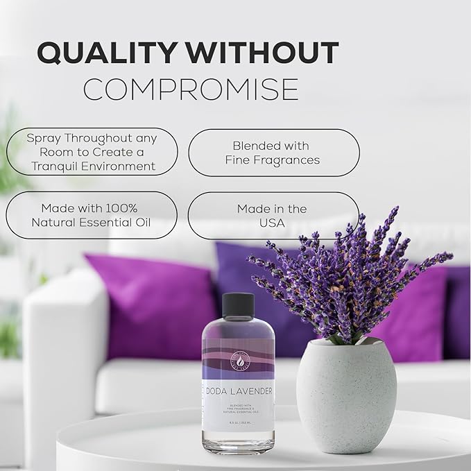 Aroma Country Doda Lavender Diffuser Oil - Luxury Essential Oils for Diffuser Refill & Air Freshener Room Spray - Long-Lasting & Natural Home Fragrance, Lavender Scented Oil for Diffusers (8.5 Fl. oz)
