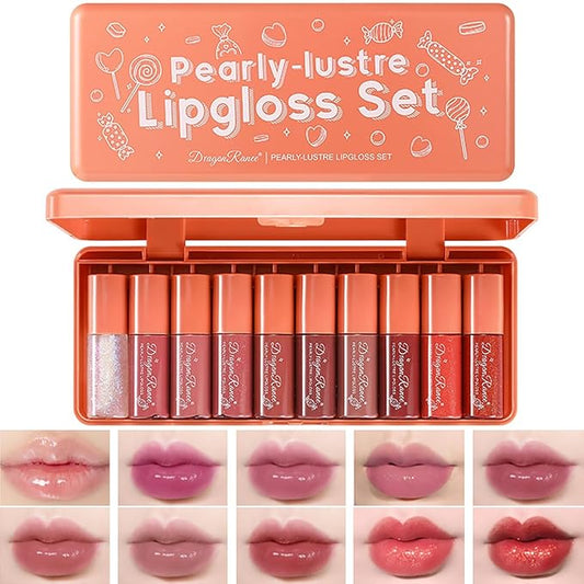 10 Colors Lip Tint Stain Set, Korean Plumping Lip Gloss Watery Lip Stain, Multi-use for Mini Liquid Lipstick & Cheek Tint Long Lasting Vivid Color #01