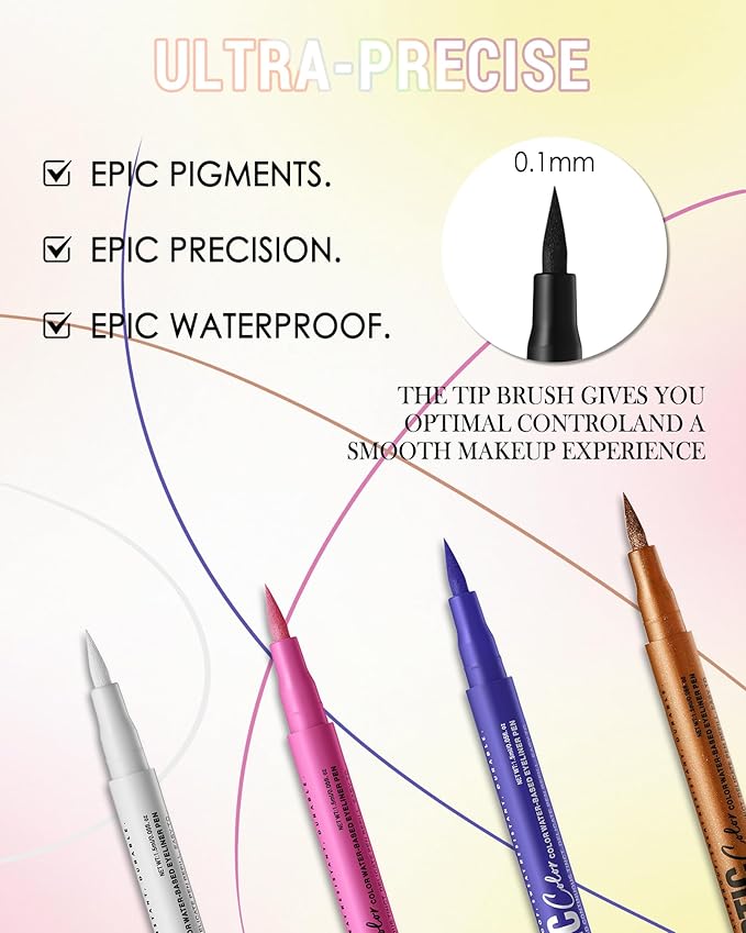 White Matte Liquid Eyeliner Pencil, Colorful High Pigmented Waterline Eye liner Waterproof Pen, Bright Colored Smudgeproof Long Lasting Eyeliner Pen Christmas Party Festival Makeup Gift for Women-01