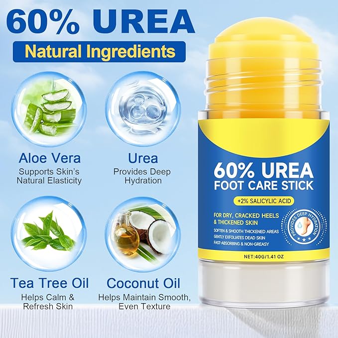 Urea 60% + 2% Salicylic Acid Foot Cream for Cracked Heels Repair - Maximum Strength Foot Moisturizer for Dry, Cracked Feet -Dead Skin Remover Foot Balm 1.4oz
