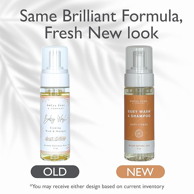 SoCal Suds & Company - Organic Foaming Baby Wash & Shampoo - Gentle Cleansing Newborn Body & Hair Soap for Sensitive Skin - Clean Natural Soothing Ingredients - Soft Citrus, 6oz, 2-Pack