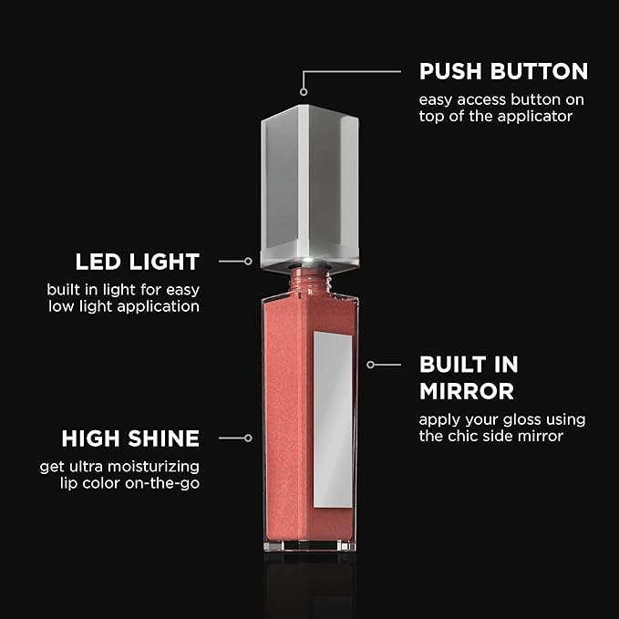 Pure Illumination Light-Up Lip Gloss with LED-Lit Applicator Brush + Side Mirror, Non-Sticky, Moisturizing Hydrating Lip Glosses with Lanolin, Jojoba Oil, & Vitamin E, Clear