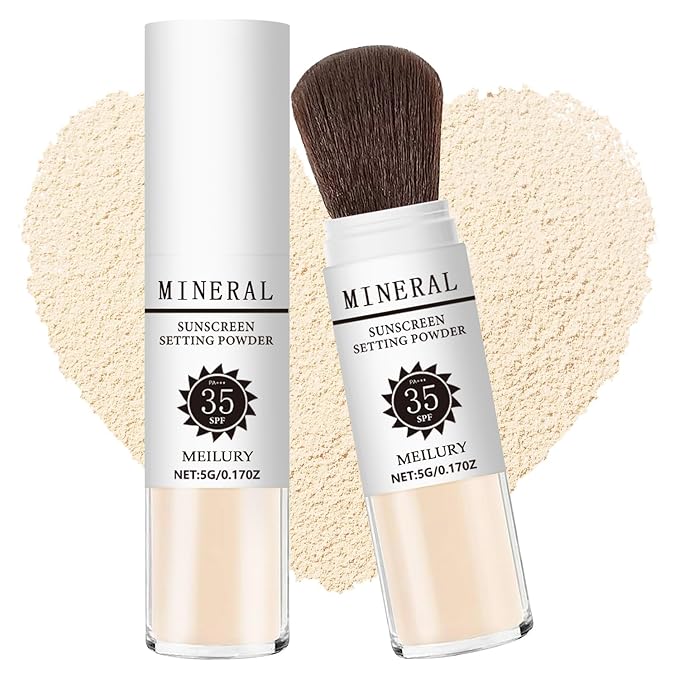 Sunscreen Setting Powder SPF 35, Mineral Brush Powder for Face & Scalp, Oil Control Natural Matte Finish Loose Powder Translucent Lasting Lightweight Breathable for All Skin (#02 Fair)
