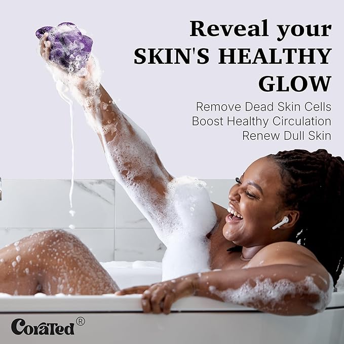 CORATED African Net Sponge Authentic, Shower Loofah Exfoliating Bath Sponge, Body Scrubber for Women and Men Daily Use Body Care, Travel Portable Bath Accessories for Bathroom (Purple & Light Purple)