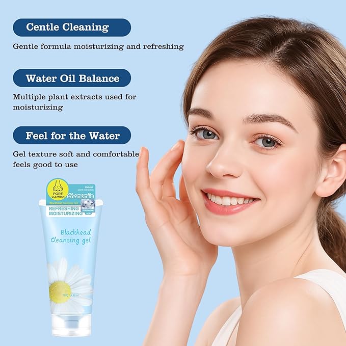 Chamomile Hyaluronic Acid Blackhead Cleasing Gel for Face Nose Body,Deep Cleaning,Moisturizing,Oil Contarol,Facial Exfoliating Gel for All Types Skin (6 Oz)