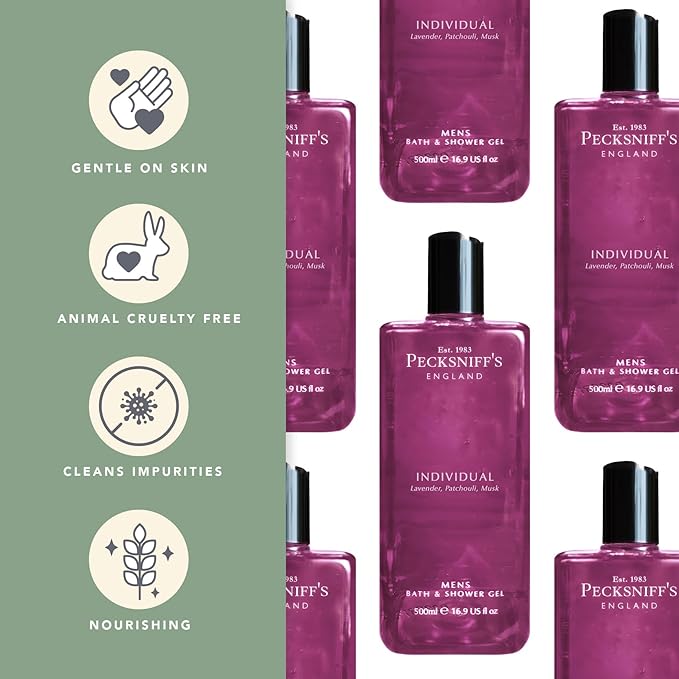 Pecksniff's Men's Individual Bath & Shower Gel Body Wash 500ml - Luxurious Lavender, Patchouli & Musk Scent - Nourishing & Hydrating Formula for All Skin Types