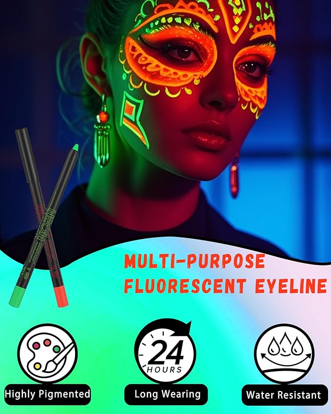 UV Neon Colored Gel Eyeliner Pencil, Matte Rainbow Colorful Eyeliner Pencil Glow in the Dark Makeup, Waterproof Long Lasting Gel Eye Liner Pen with Sharpener for Halloween Face Body Painting-B01 Red