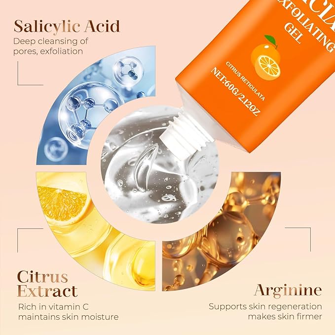 Facial Exfoliating Gel with Natural Orange Extract, Deep Cleansing Exfoliating, Moisturizing, Cleansing and Rejuvenating for All Skin Types (1 pcs, 2.12 OZ)