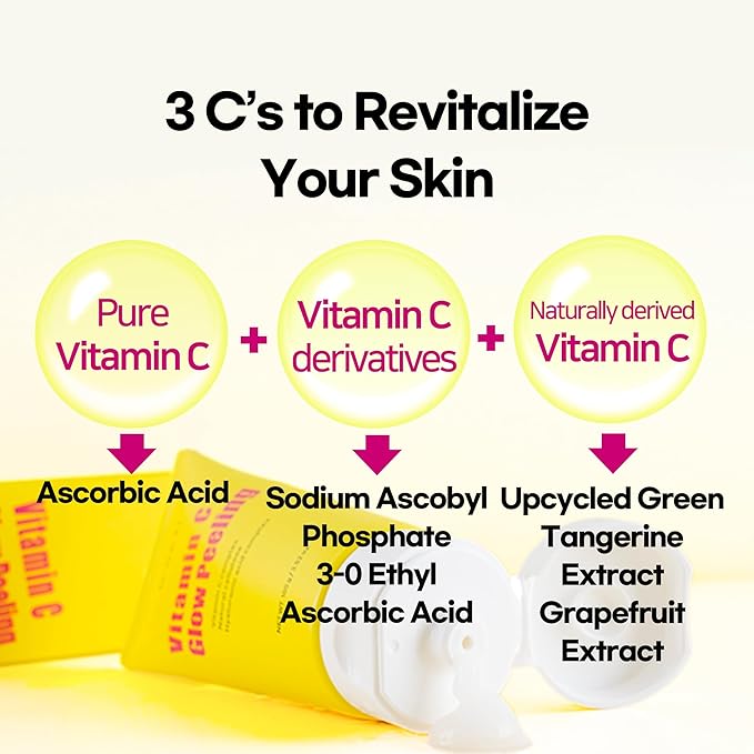 Vitamin C Glow Peeling Gel, Natural Cellulose & AHA Exfoliator, Vitamin C Complex, Upcycled Green Tangerine, Sensitive Skin Safe, 3.6oz