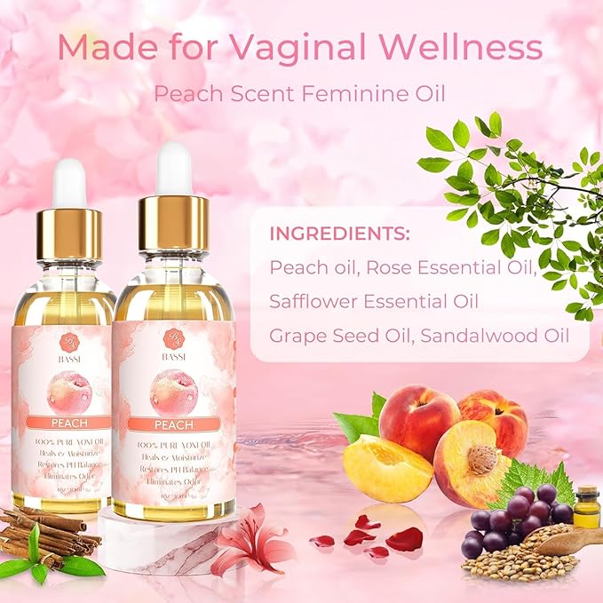3 PCS Natural Yoni Oil for Women -Feminine Oil Vaginal Moisturizer - Reduces Odor, Restores pH Balance, Helps with Vaginal Itch, Herbal Yoni Blend with Strawberry Peach Hami Melon