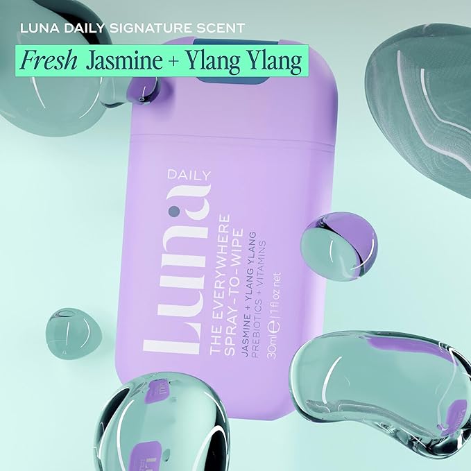 Luna Daily Mini Body Cleansing Spray | Instant Cleansing & Hydration for Feminine & Body Care | pH-Balanced & Moisturizing | Fresh Jasmine & Ylang Ylang Scent | Odor Control & Pregnancy-Safe, 30ml