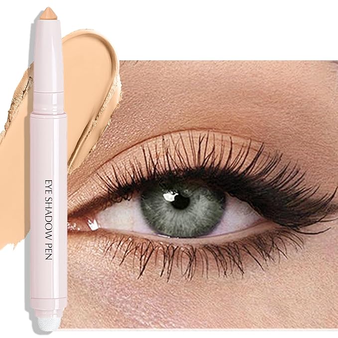 Vanilla Eyeshadow Stick, Matte Cream Eyeshadow Long-Lasting Crease-Proof Eye Shadow Eyeliner Stick High Pigmented Highlighter Makeup Pencil Crayon with Blending Brush & Built-in Sharpener