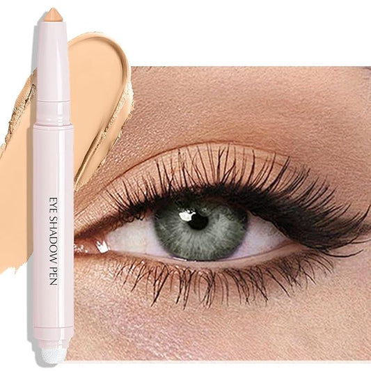 Vanilla Eyeshadow Stick, Matte Cream Eyeshadow Long-Lasting Crease-Proof Eye Shadow Eyeliner Stick High Pigmented Highlighter Makeup Pencil Crayon with Blending Brush & Built-in Sharpener