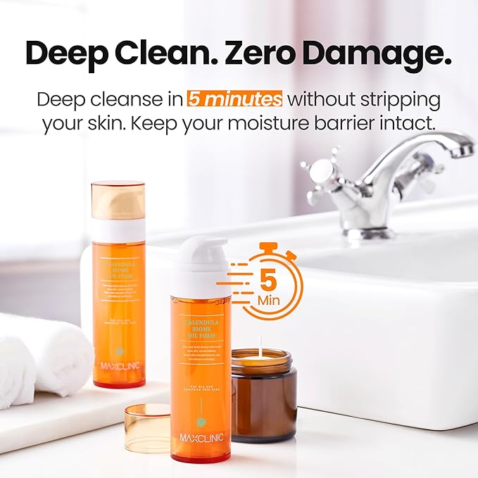 [K-Beauty] Calendula Biome Oil to Foam - All-in-One Korean Face Wash OilBased Foaming Facial Cleanser - Hydrating, Moisturizing & Soothing Makeup Deep Cleansing Oil for All Skin Types (3.88 fl oz)