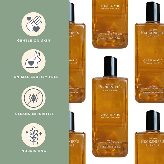 Pecksniff's Men's Luxurious Moisturizing Bath & Shower Gel | Premium Cleansing Men's Body Wash | Captivating Fougere Accord Mens Shower Gel | Charismatic Scent | 500ml