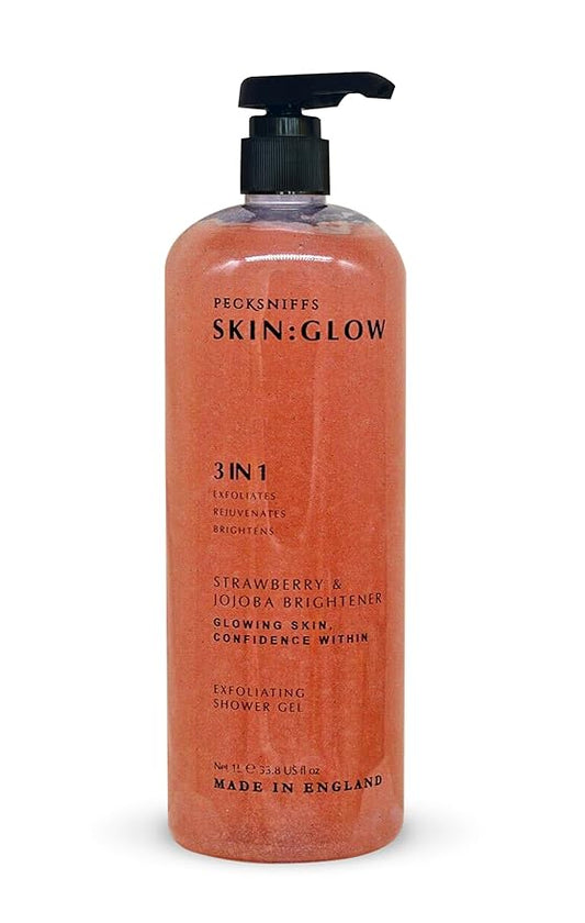 Pecksniff's Strawberry and Jojoba Brightener Exfoliating Shower Gel | 1000 ml / 33.80 Fl Oz