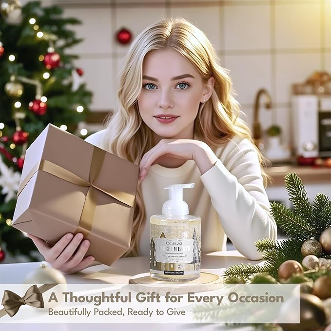 ROMIIE ZOI Christmas Foaming Hand Soap with Gift Box- Peace of Earth Design, Cozy Cypress Scented - Holiday Bathroom Soap for Winter Home Decor, Stocking Stuffer, and Gift – 500ml / 16.8oz