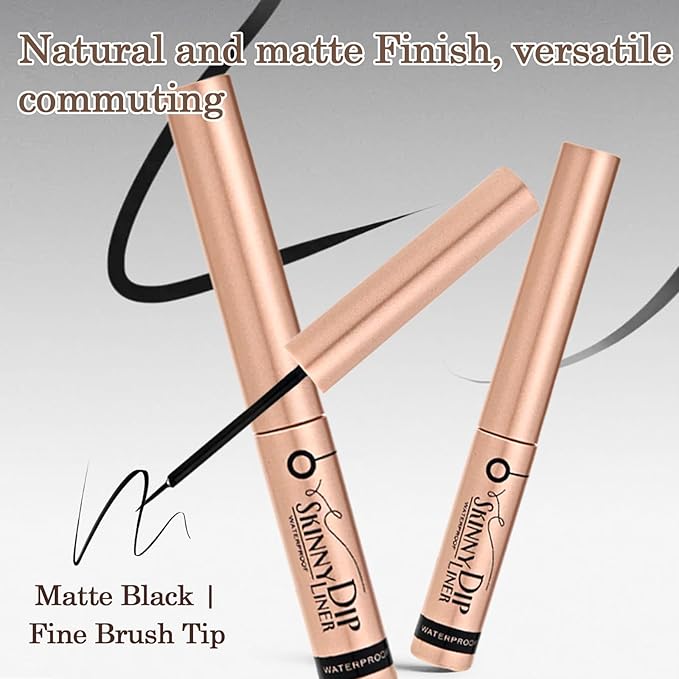 Skinny Dip Liquid Eyeliner - Matte Black, 24H Long-Lasting, Smudge-Proof, Precision Dip Brush Tip, Quick-Dry Formula, Cruelty-Free Eye Makeup for Cat Eye & Winged Looks